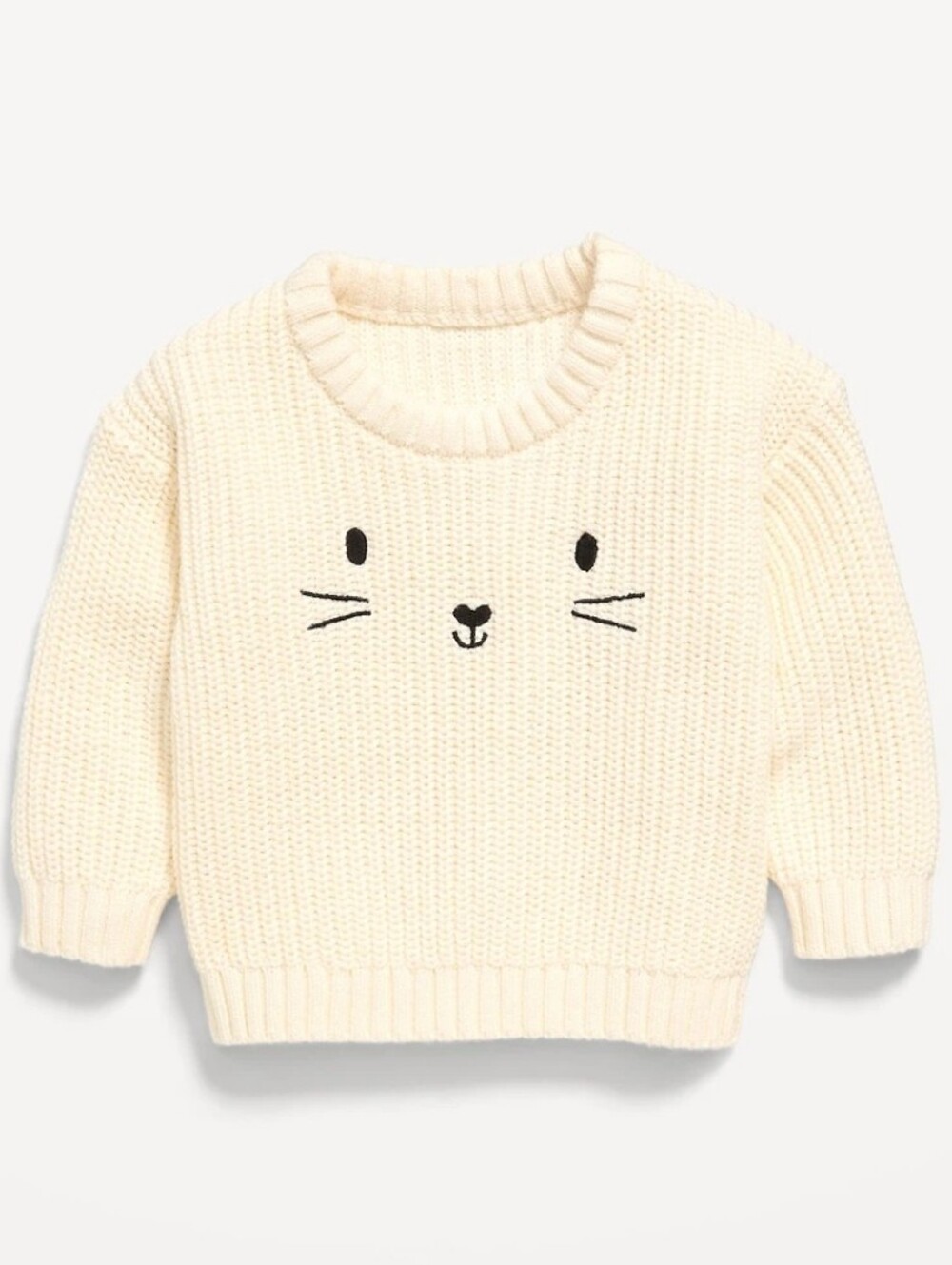 Old Navy Loose Unisex Knit Baby Sweater Bunny Face Cream 6 - 12 Months